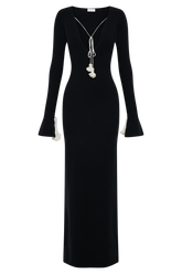 Erica Knit Maxi Dress With Floral Ties - Black And White